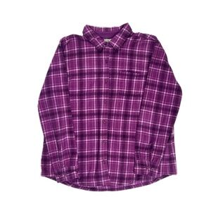 LL Bean purple plaid pajama material flannel Button Up women’s Large